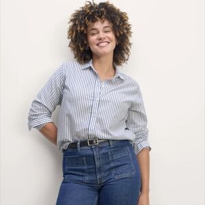 Everlane The Must-Have Shirt in Silky Cotton White / Bellwether Blue NWOT